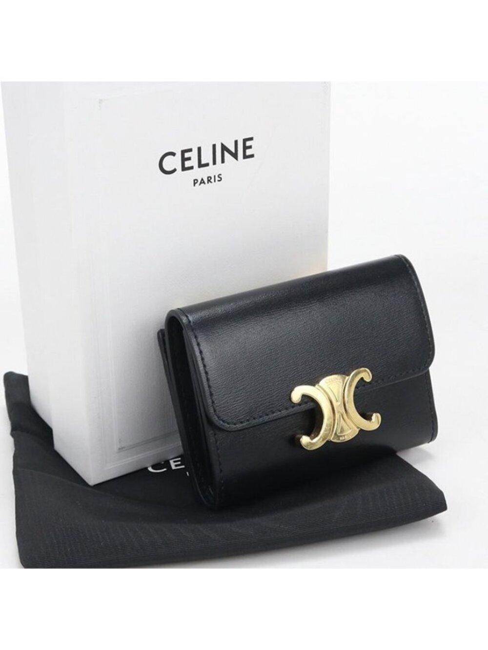 Celine Compact Wallet Triomphe Trifold Leather - Picture 1 of 9